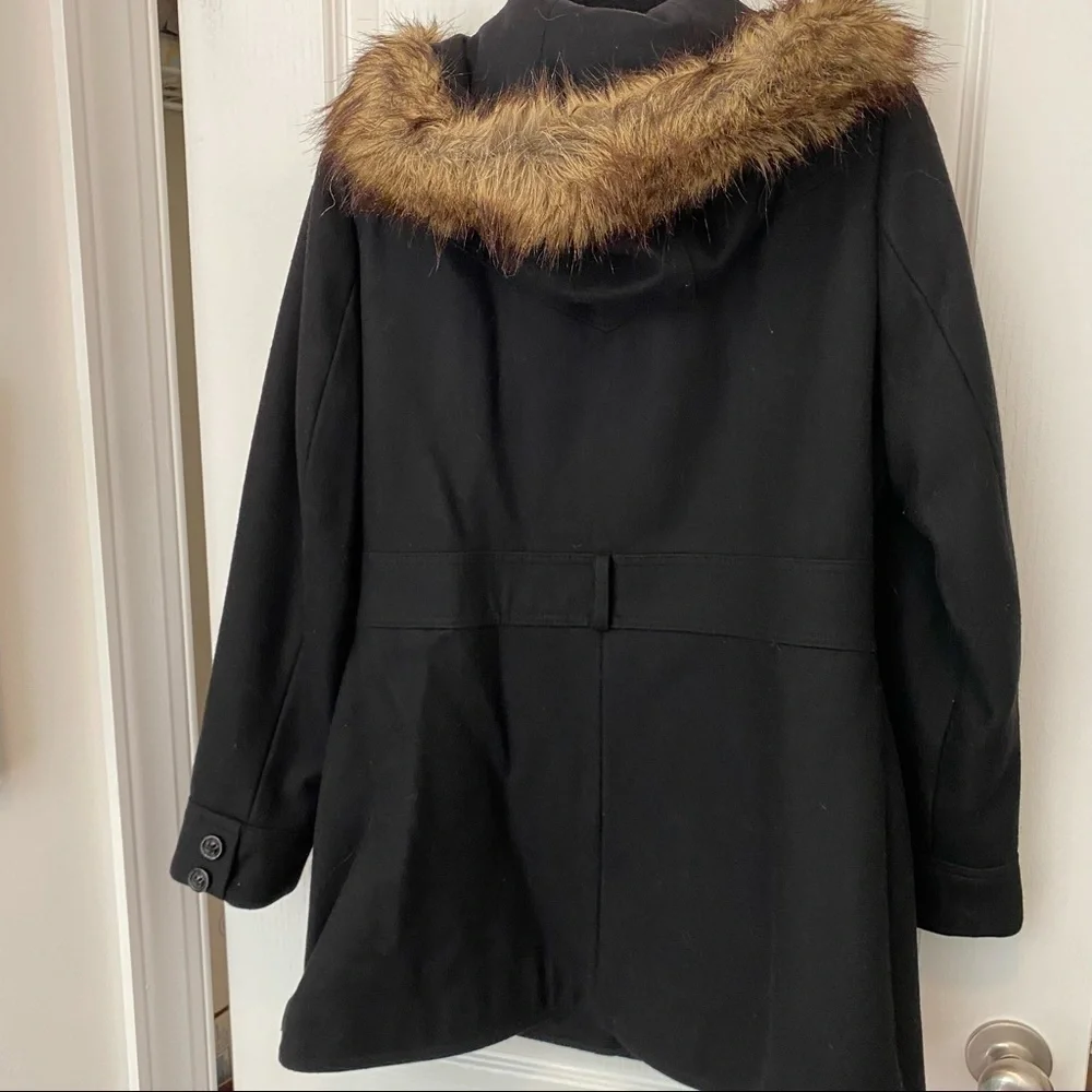 Espirit wool blend black faux fur trim hoodie size large